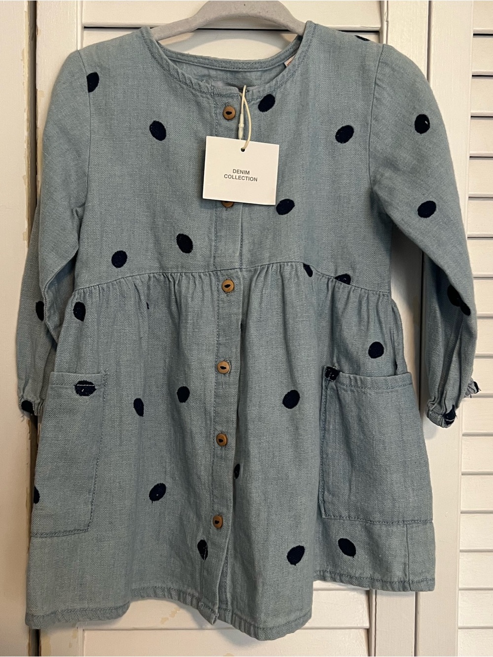 Zara Light Blue Dress with Navy Polka Dots